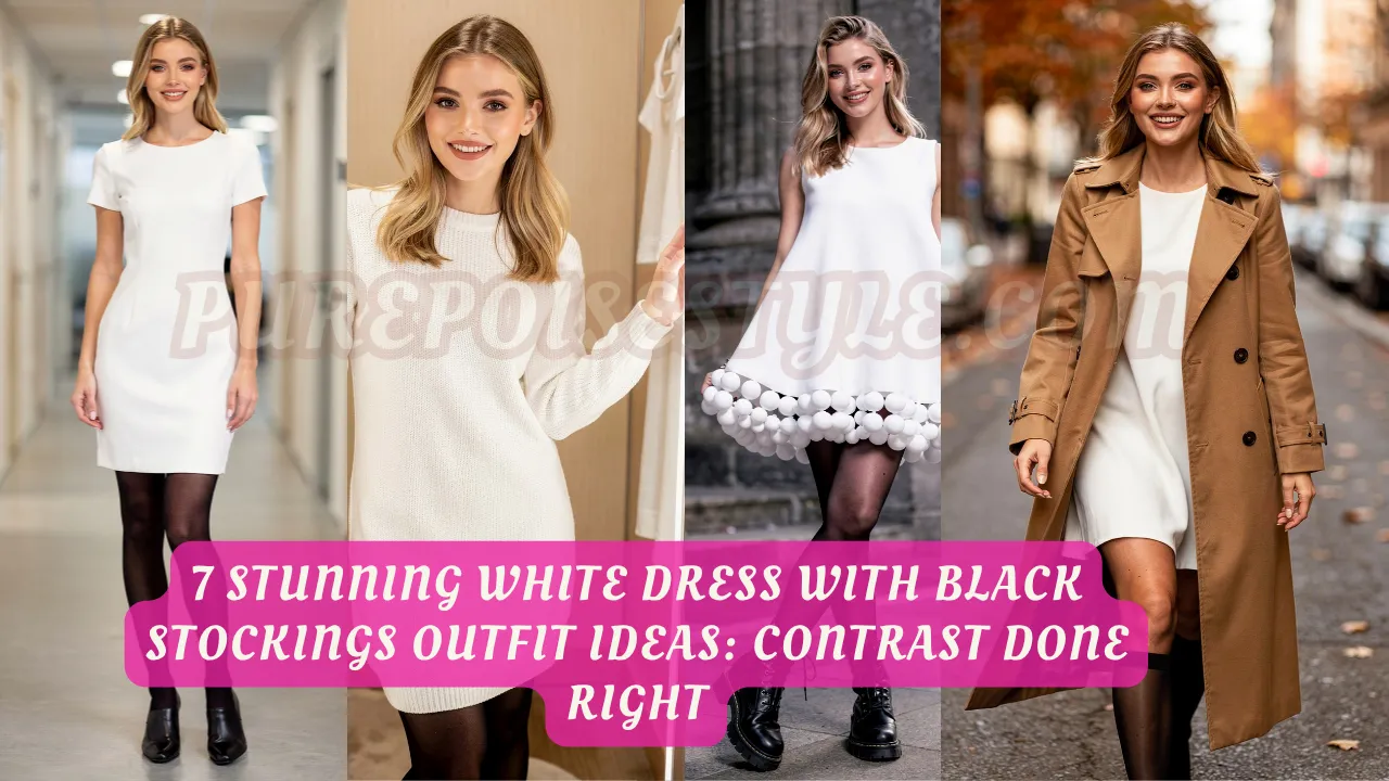 white dress black stockings Young Woman White Dress Black Stockings Stock Photo 74387320