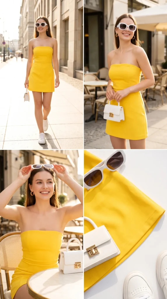 Bandeau Mini Dress in Vibrant Yellow
