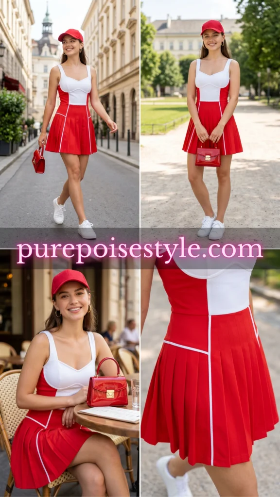 Athletic Dress Style in Red and White Colour Block