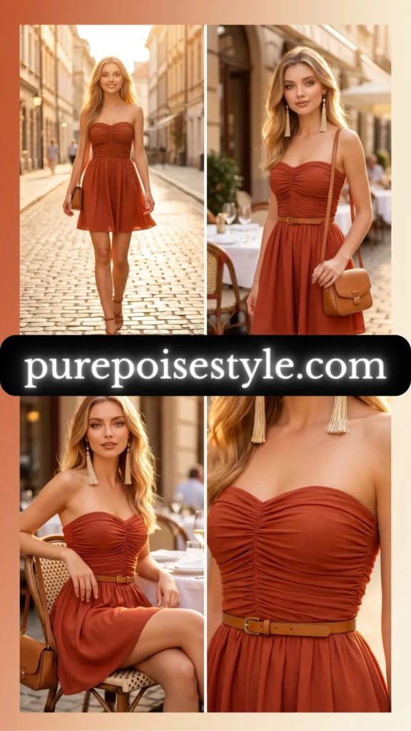 Bandeau Mini Dress in Warm Terracotta