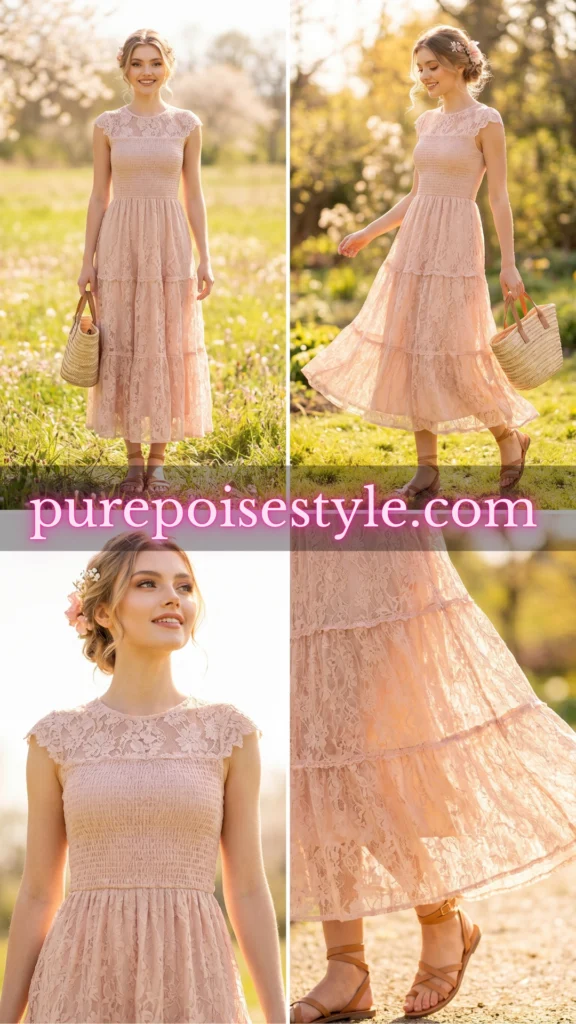 Blush Lace Dress for a Spring Photoshoot