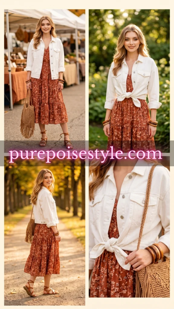 Boho-Inspired Floral Midi with a Denim Layer