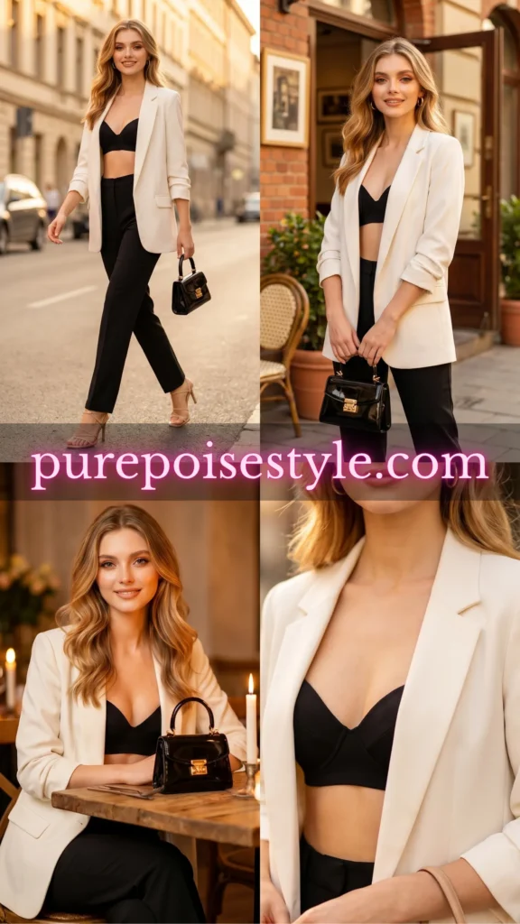 Bralette Day to Night Look with a Blazer Layer