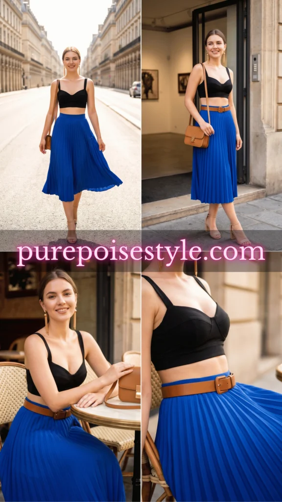 Cami Style Outfit with a Pleated Midi Skirt