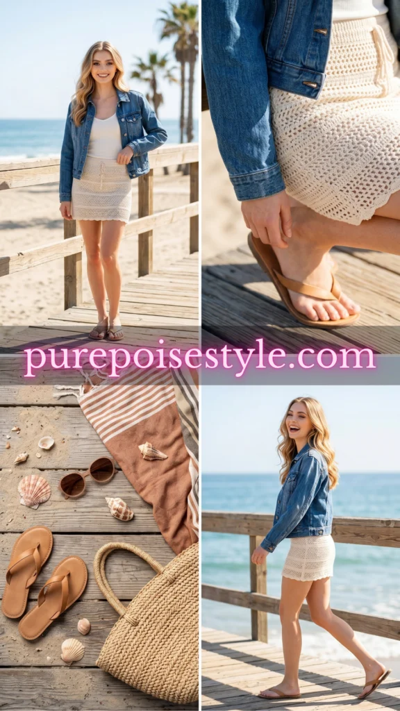 Crochet Mini Skirt with a Denim Jacket