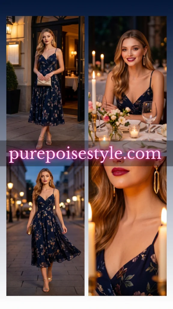 Deep-Toned Floral Midi for a Dinner Evening
