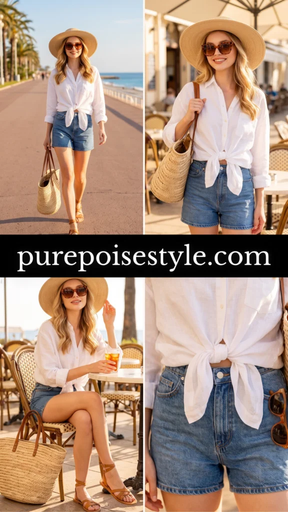  Denim Shorts Outfits with a White Linen Shirt