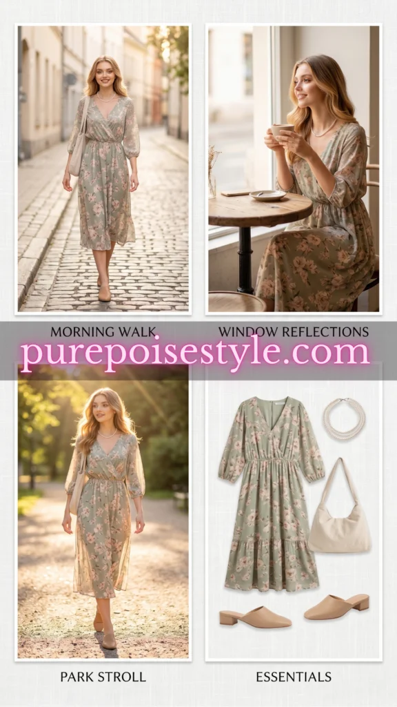 Effortless Everyday Floral Dress with Flat Mules