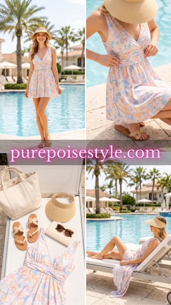 Empire Waist Swim Dress with a Sun Visor