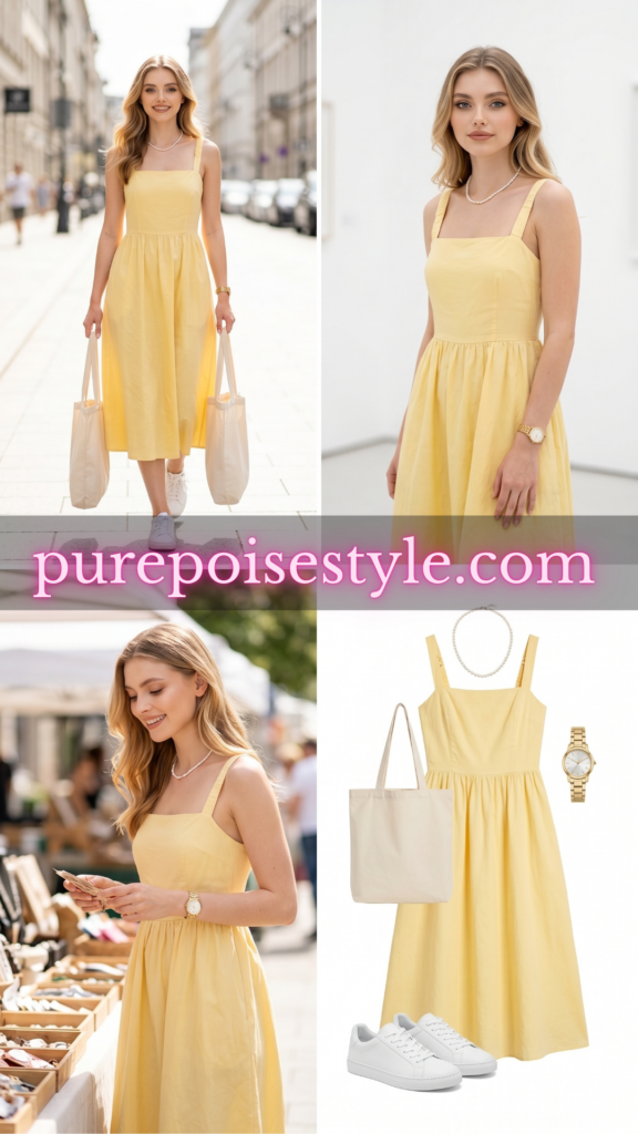 Everyday Sundress with White Sneakers and a Tote