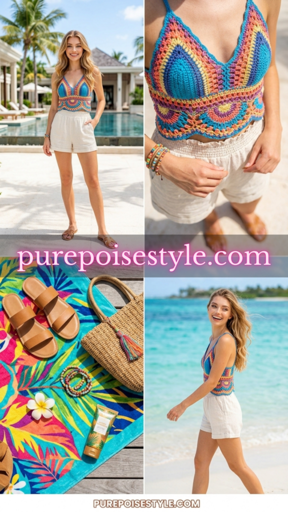 Ivory Linen Shorts with a Crochet Top
