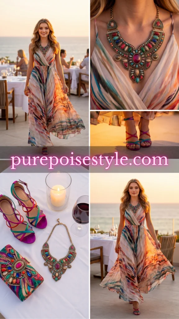 Maxi Swim Dress with a Statement Necklace