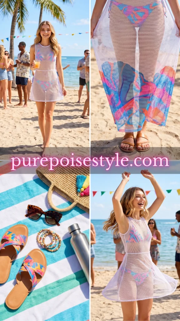 Mesh Swim Dress with a Colorful Bikini