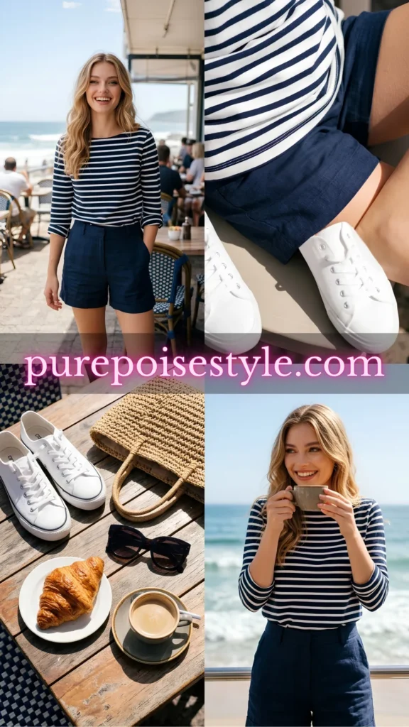 Navy Linen Shorts with a Breton Stripe Top