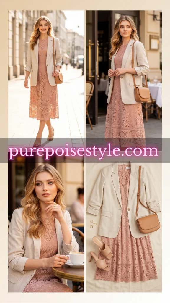 Soft Lace Dress Style with a Linen Blazer