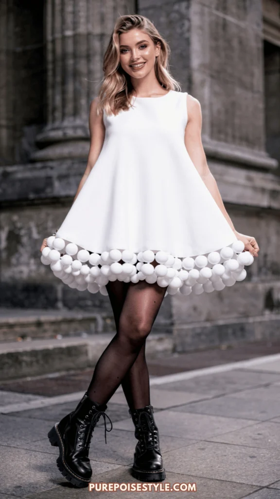 white dress and black tights How to Wear White Lace in Winter