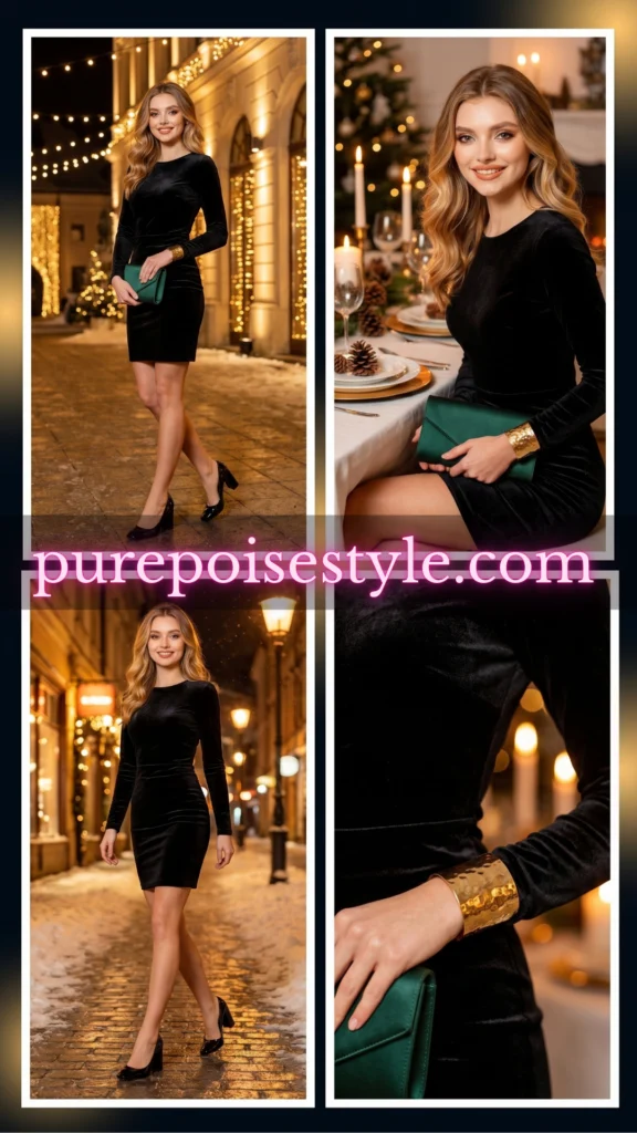 Velvet Black Mini Dress for Winter Evenings