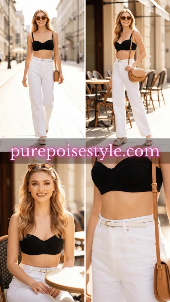 Versatile Black Top with Wide-Leg Denim