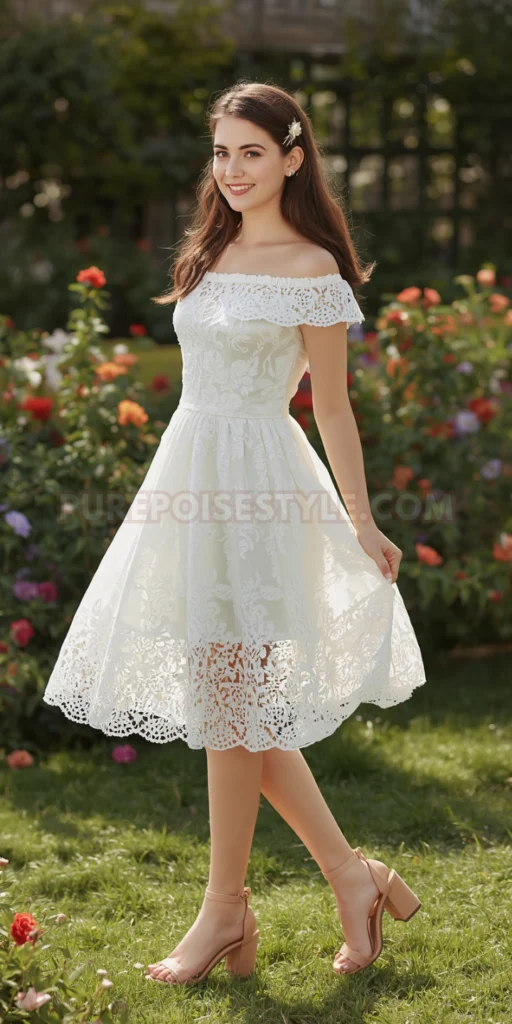 Chic Block Heel Outfit White Lace Dress