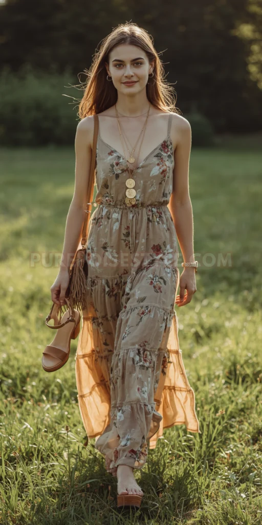 Chic Block Heel Outfit Tiered Maxi and Platform Block Heel Sandals