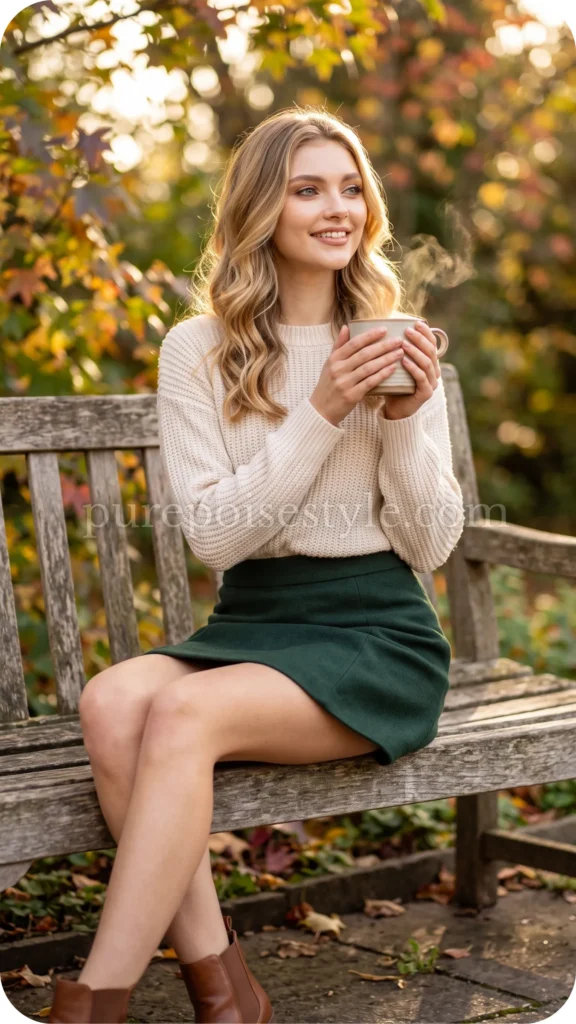 A-Line Mini Skirt with a Sweater