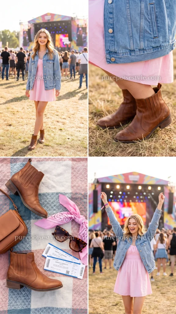Baby Pink Mini Dress with Denim Jacket