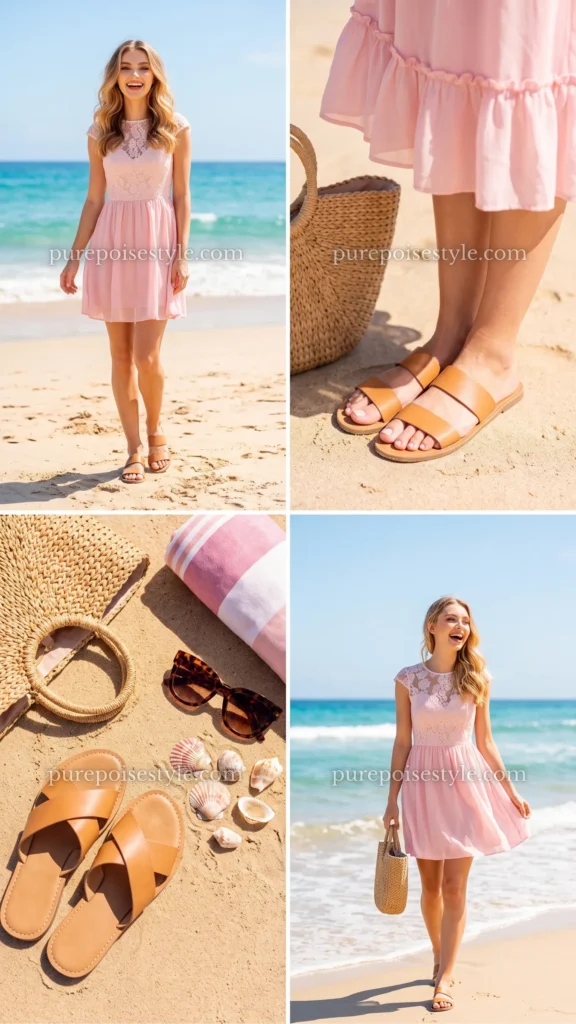 Baby Pink Mini Dress with Flat Sandals