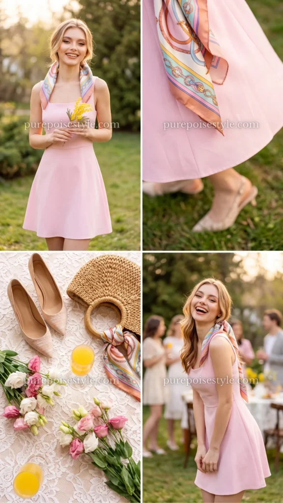 Baby Pink Mini Dress with Scarf
