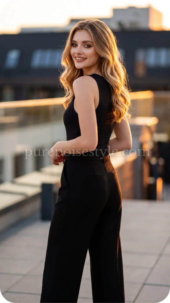 Black Wide-Leg Pants with a Bodysuit