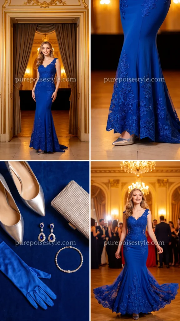 Royal Blue Mermaid Gown with Lace Details