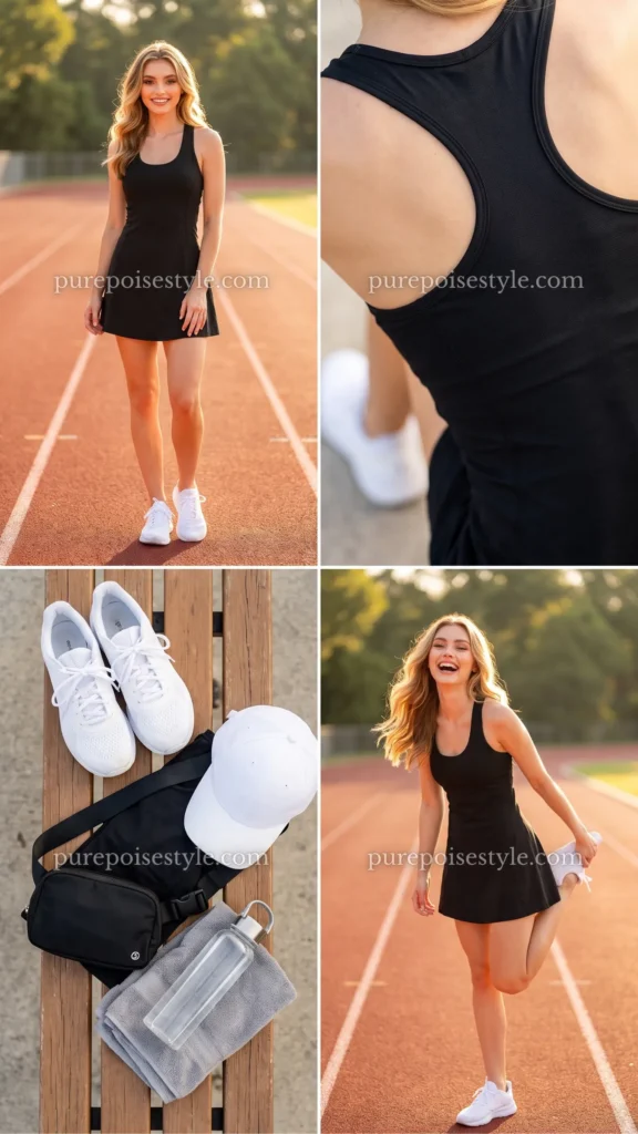 Classic Black Running Dress with White Sneakers