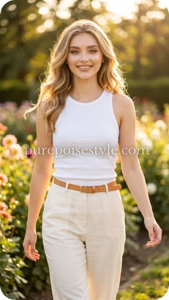 Cream Linen Pants with a White Tank