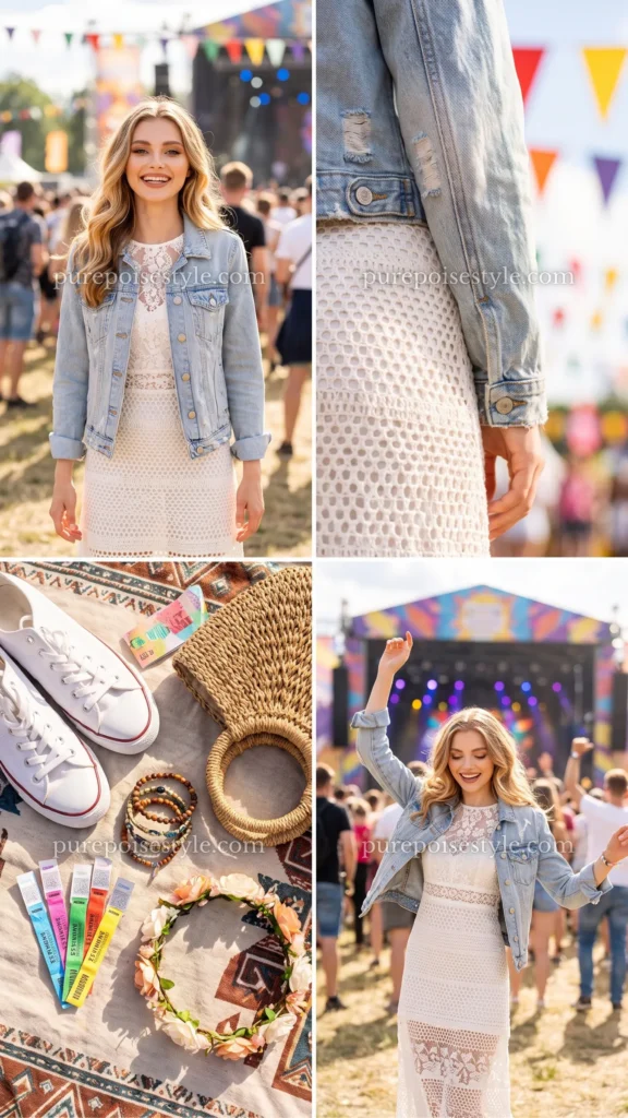 Crochet Boho Dress with a Denim Jacket