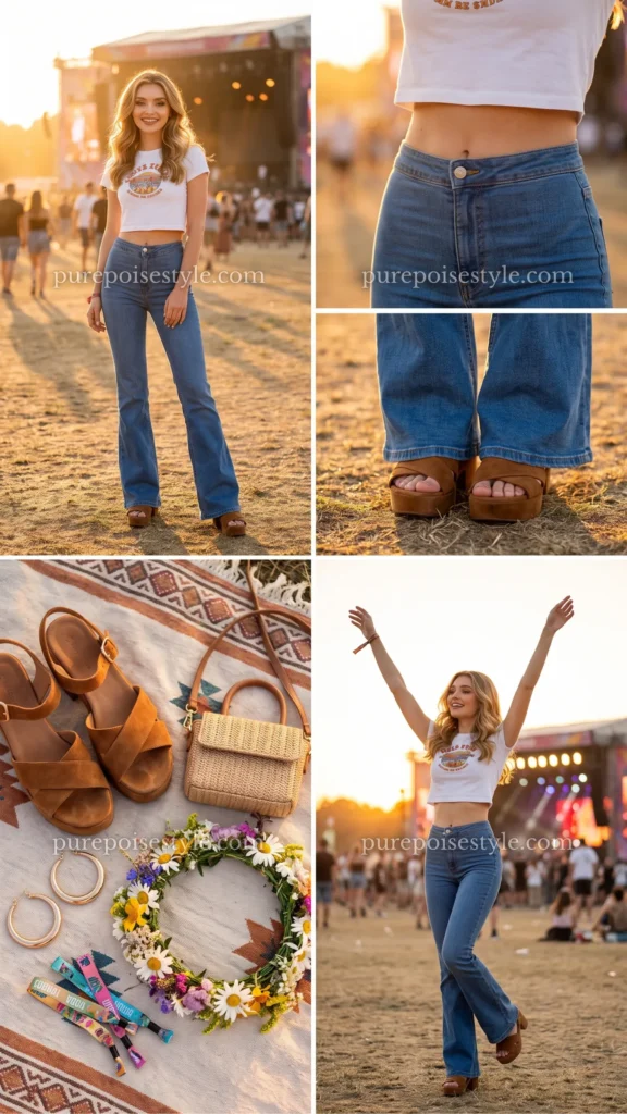 Cropped Tee with High-Waisted Flare Jeans