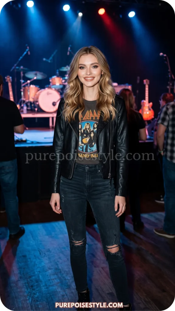 Dark Skinny Jeans with a Band Tee