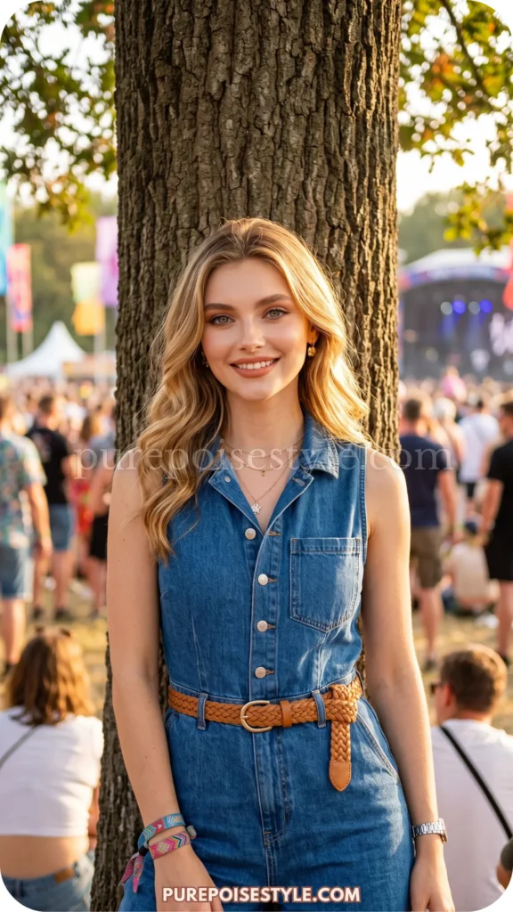 Denim Jumpsuit with a Belt