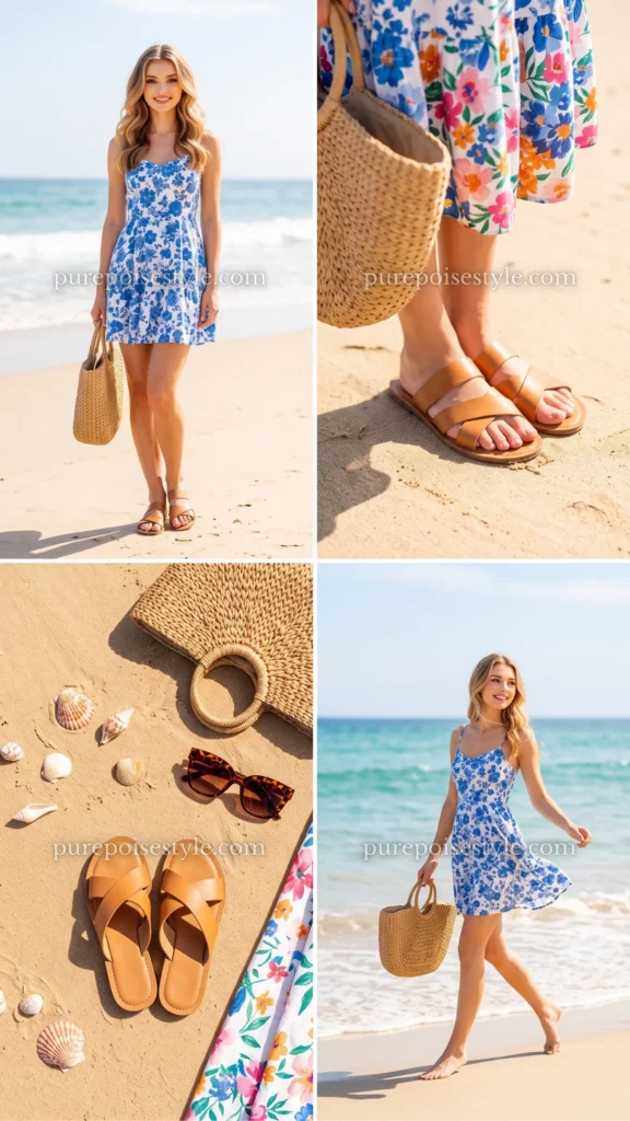 Floral Mini Dress with Flat Sandals