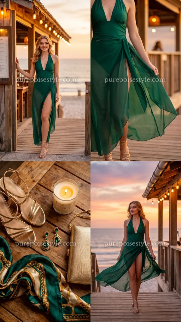 Halter One-Piece Swim Dress with a Sheer Sarong