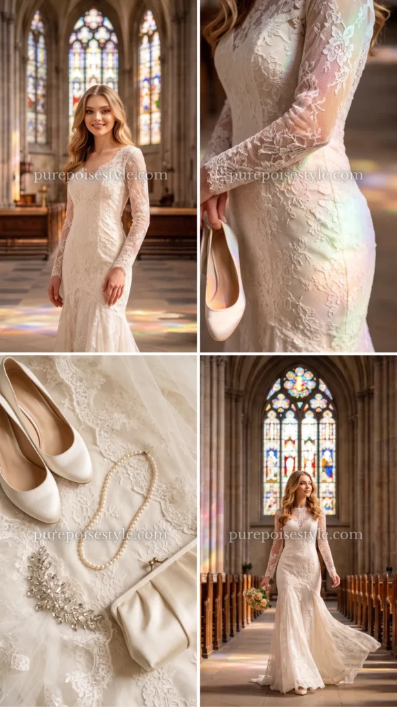 Ivory Lace Mermaid Dress with Long Sleeves