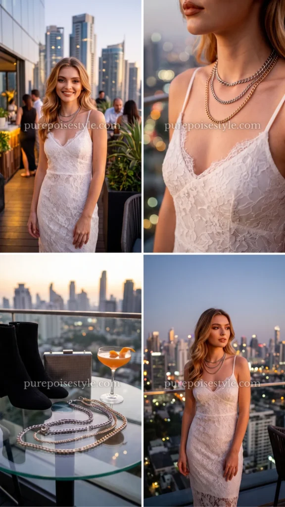 Lace Dress with Layered Chains
