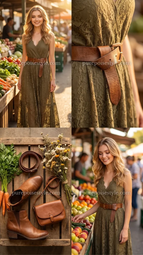 Lace Maxi Dress with a Leather Belt