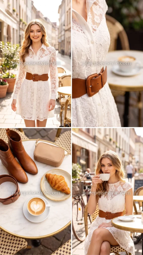 Lace Shirt Dress with a Wide Belt