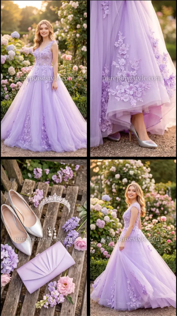 Lavender Ball Gown with Floral Appliqués