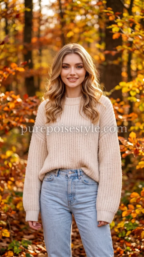 Light Wash Jeans with a Chunky Sweater