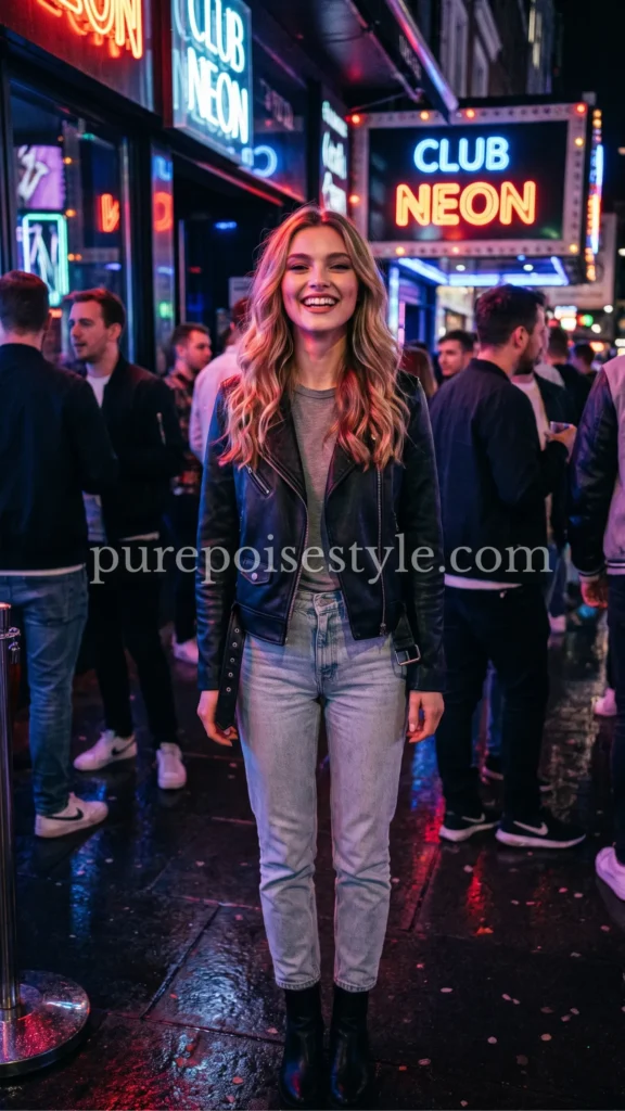 Light Wash Jeans with a Leather Jacket