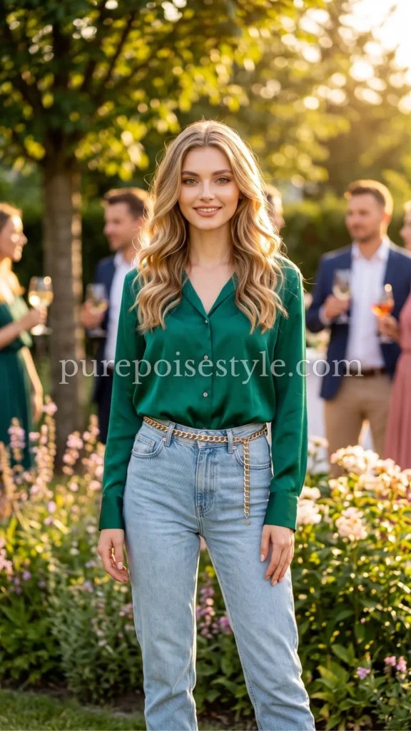 Light Wash Jeans with a Silk Blouse