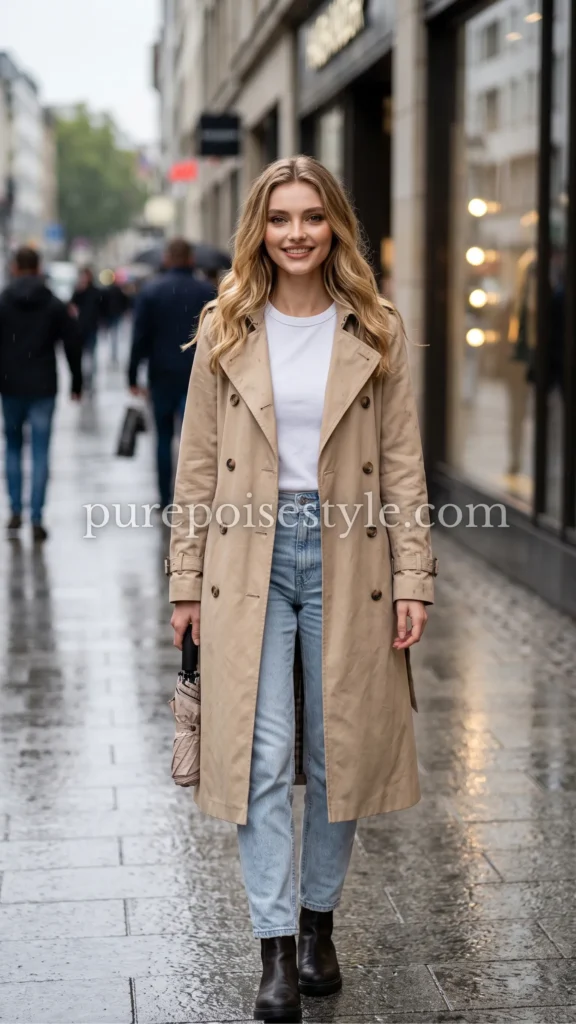 Light Wash Jeans with a Trench Coat