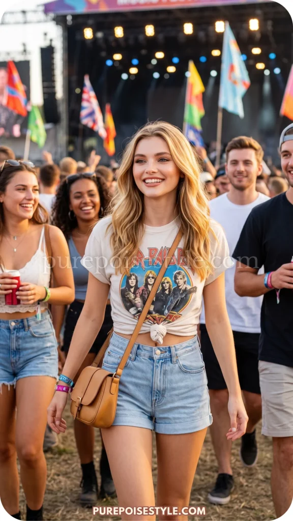 Light Wash Shorts with a Graphic Tee