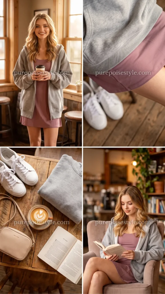 Mauve Running Dress with a Hoodie Layer