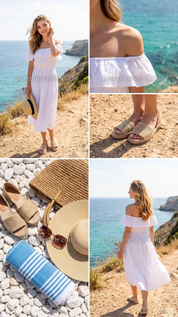Off-Shoulder Boho Dress with Espadrilles